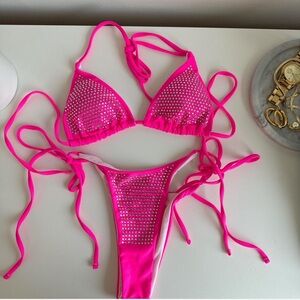 Amazon Hot Pink Rhinestone Bikini